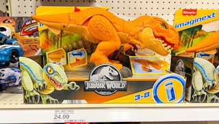 fisher-price jurassic world t-rex on a target shelf