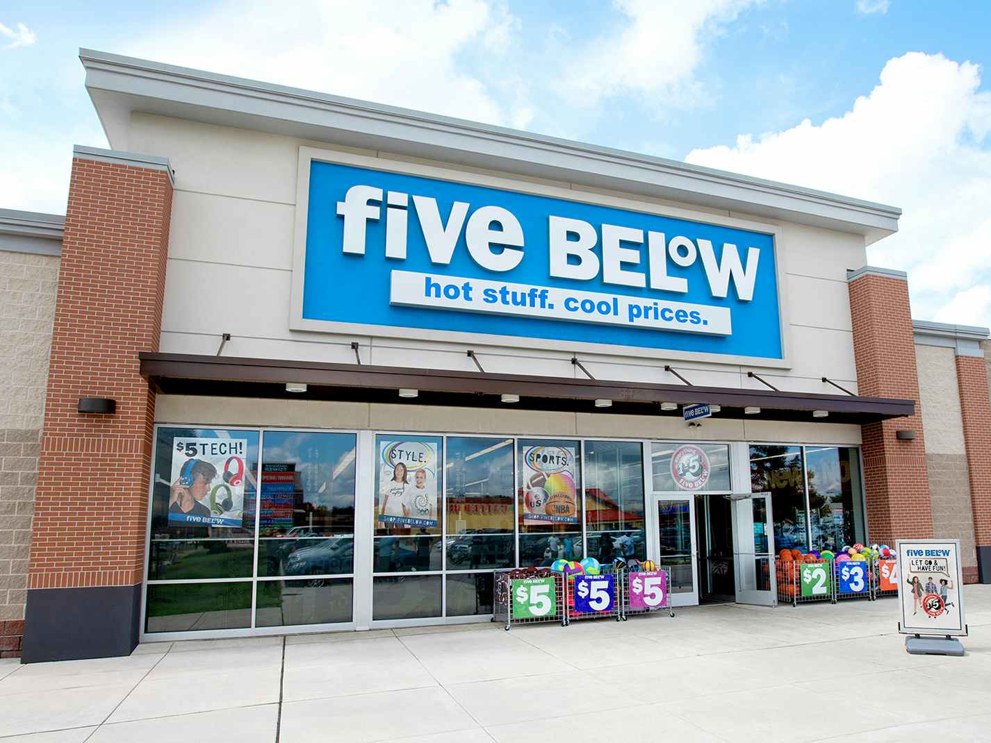 five below storefront with open doors