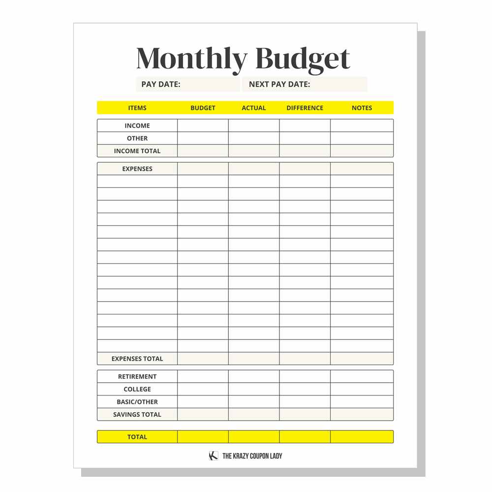 free printable for monthly budget