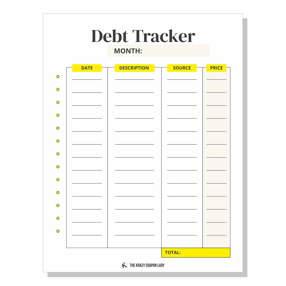 free printable for monthly debt tracker