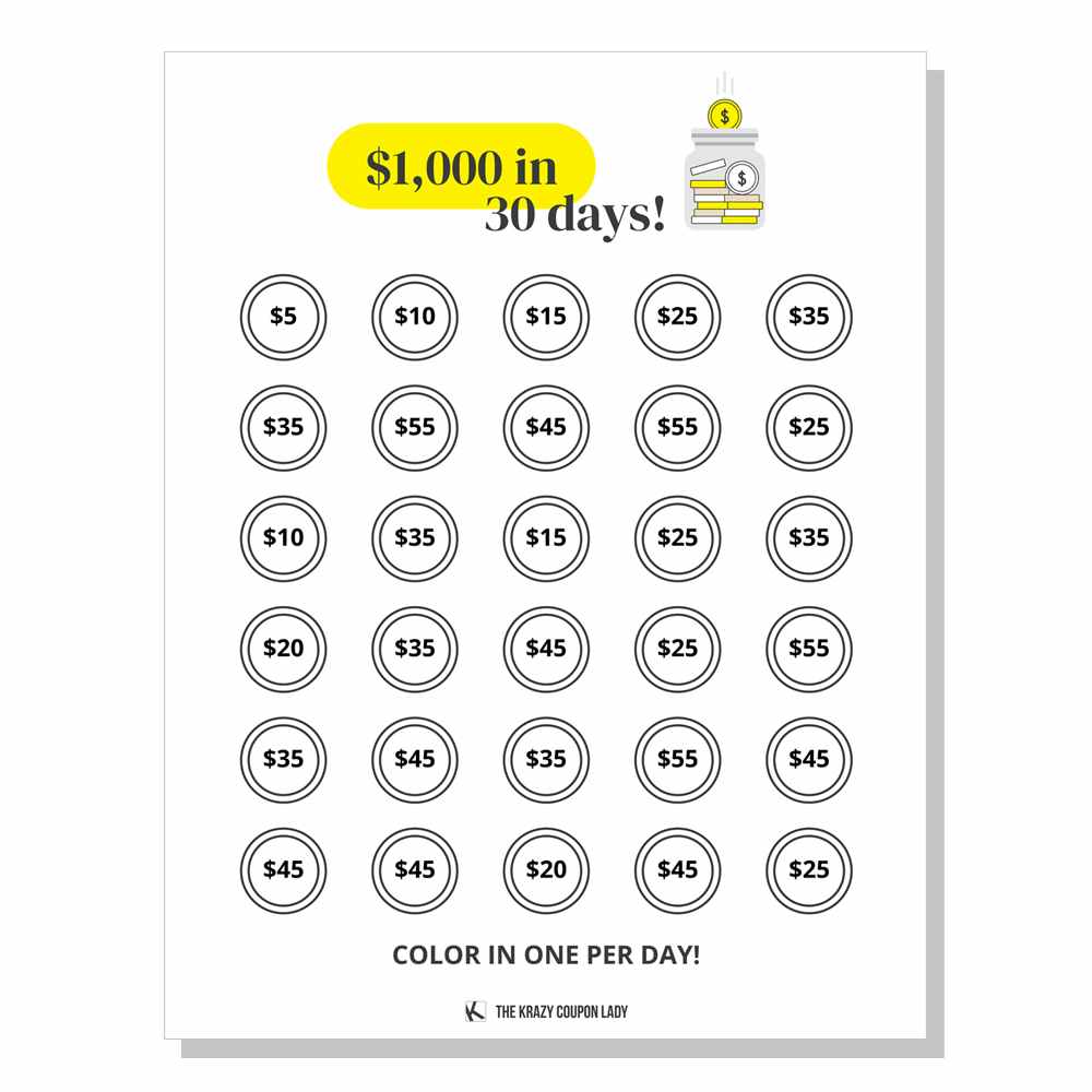 free printable for saving $1,000 in 30 days