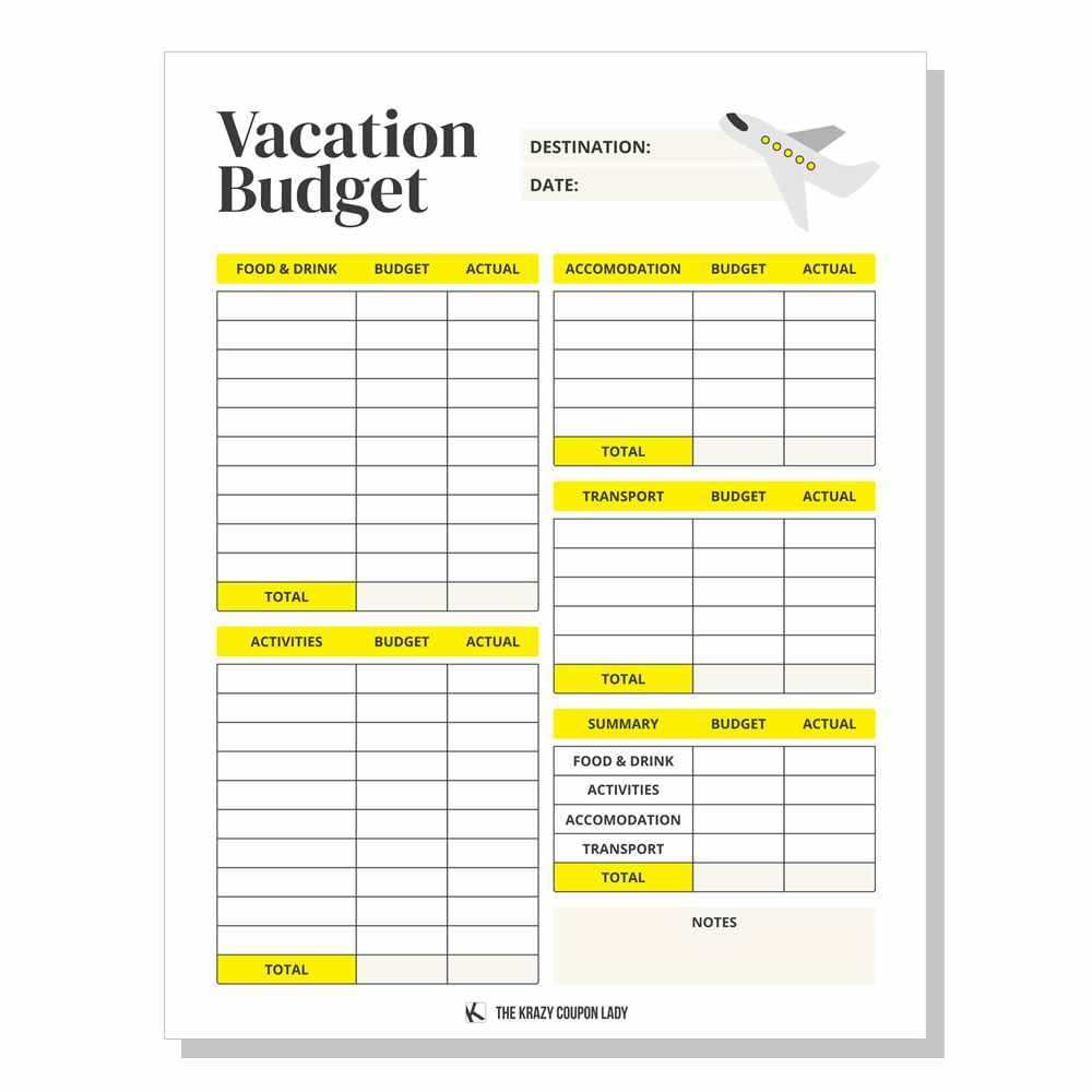 free printable for vacation budget tracker