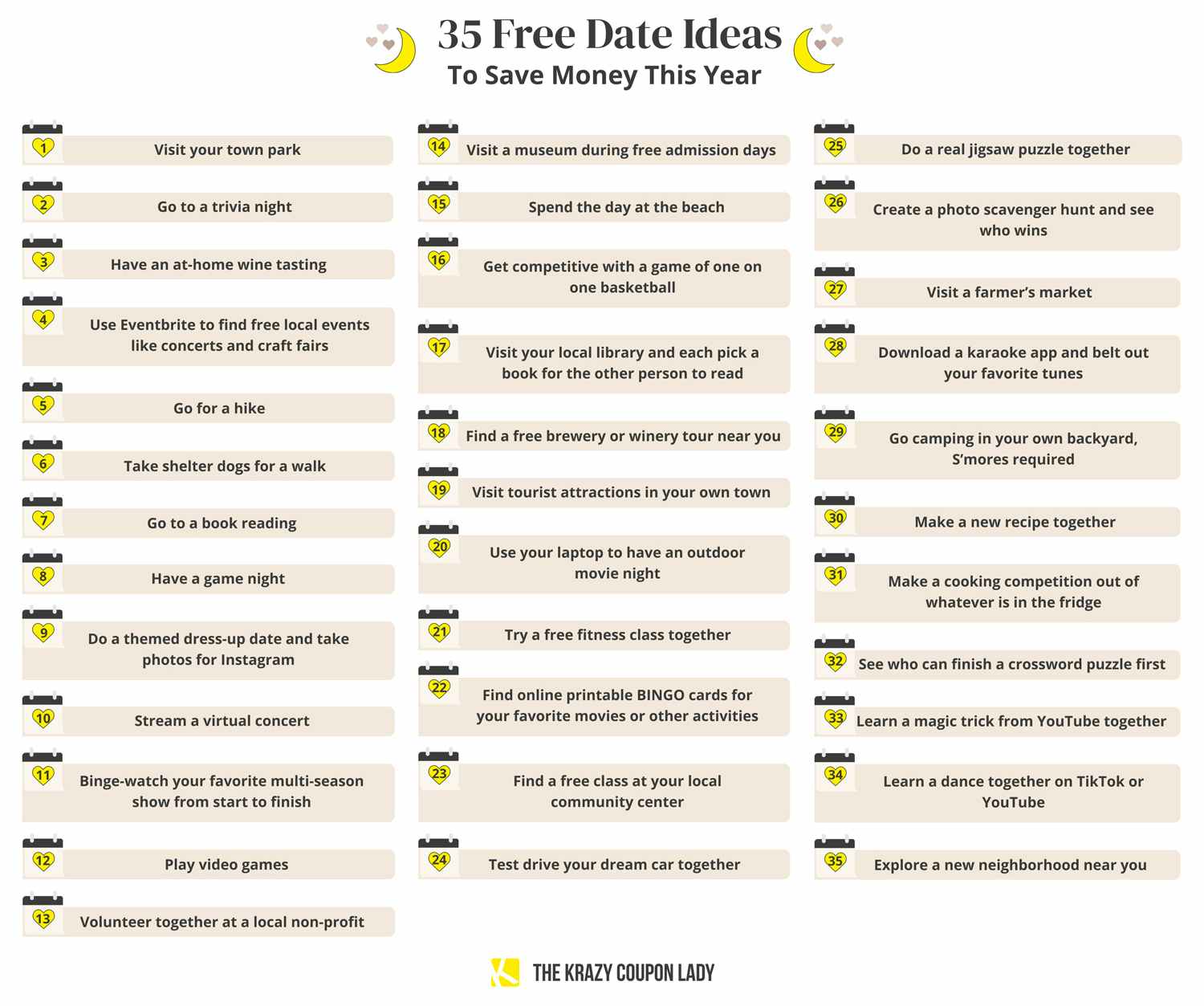 35 free date ideas to save money graphic
