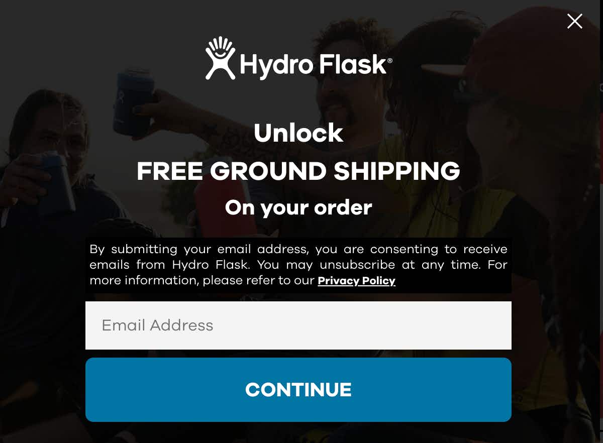 Free shipping at hydro flask pop-up