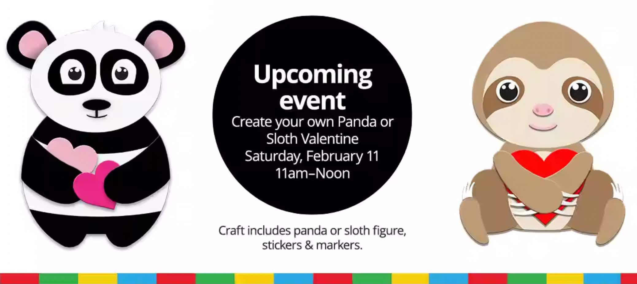 A screenshot of the JCPenney kids zone sloth and panda valentine craft