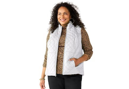 Plus-Size Woven Quilted Vest