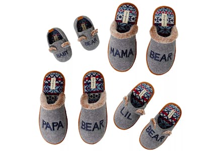 Christmas Grey Felted Bear Scuff Family Slipper Collection