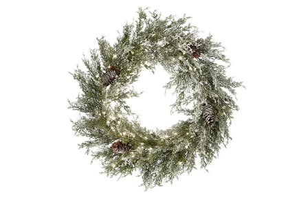 Pre-Lit Snowy Artificial Christmas Wreath
