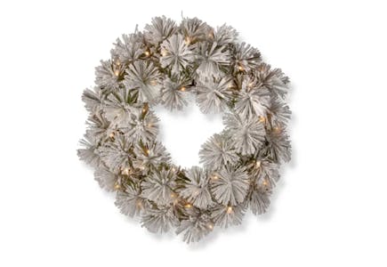 Pre-Lit Artificial Snowy Bristle Pine Christmas Wreath