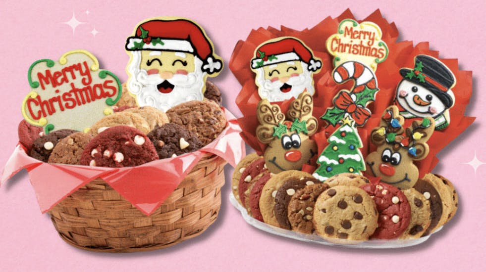 two christmas themed cookie plates from cookies by design