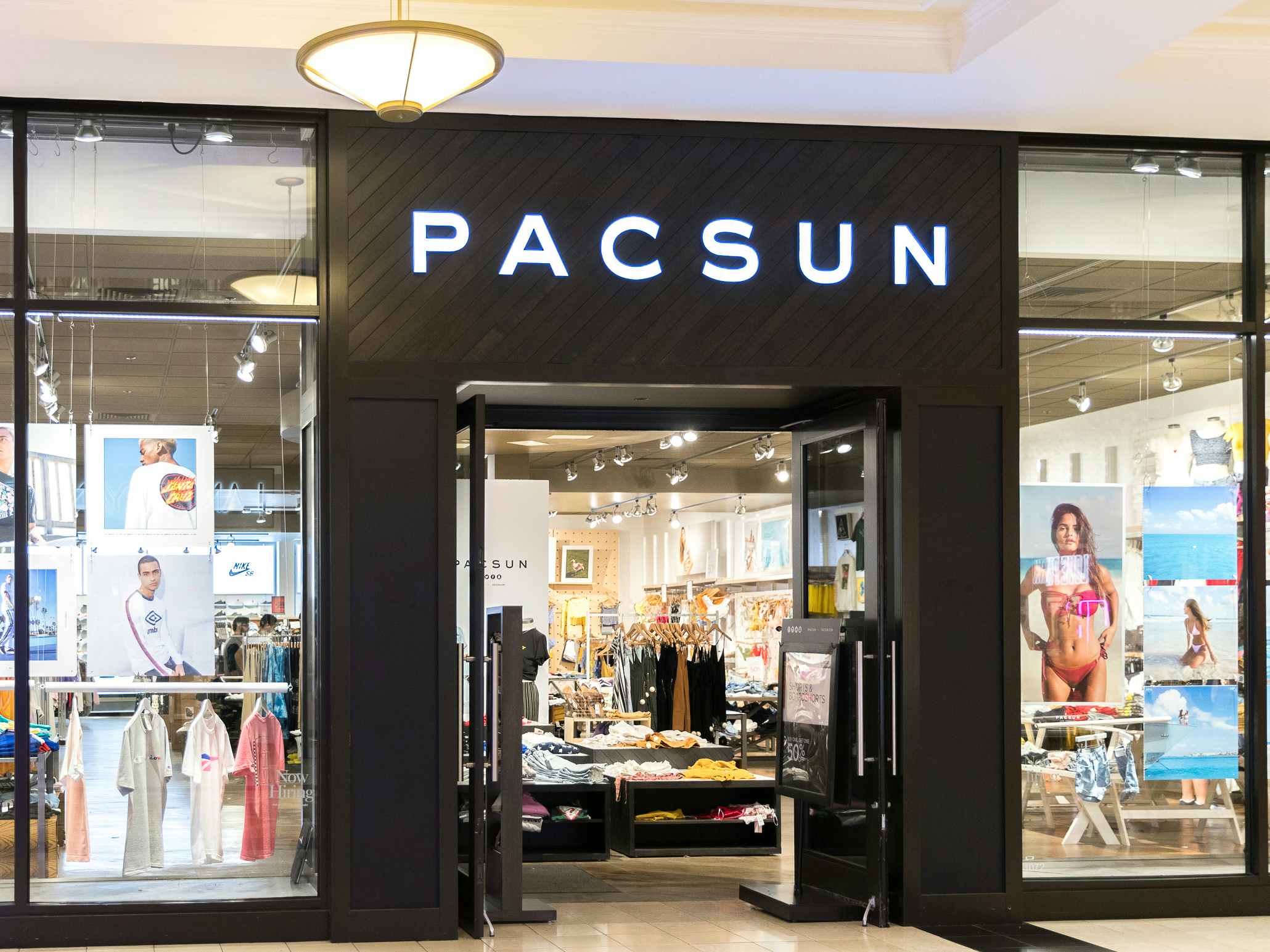 A PacSun store front in a mall