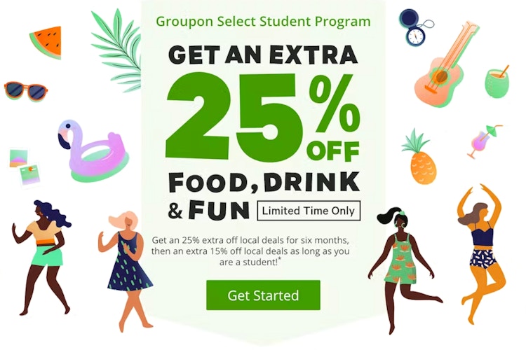 Groupon student discount for 25% off local deals