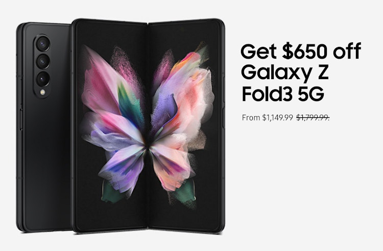 samsung promo for $650 off galaxy z fold3 5g smartphone