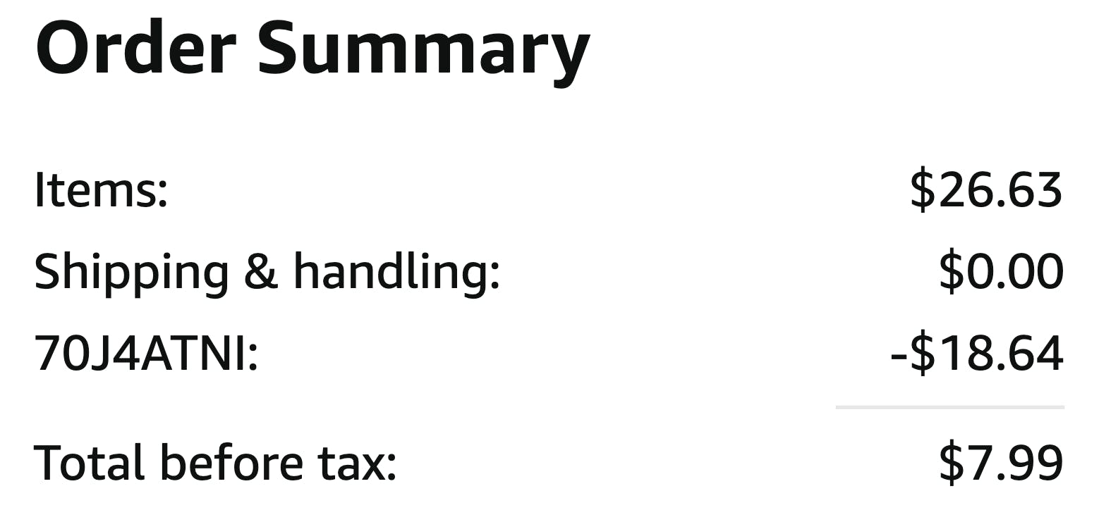 Amazon order summary showing savings and total