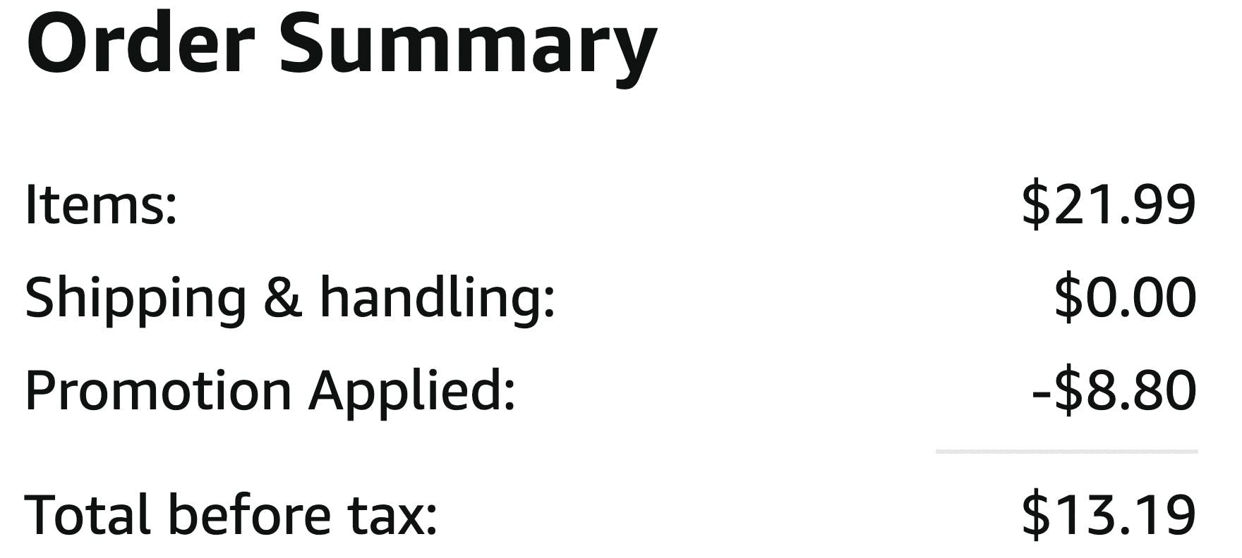 amazon order summary showing savings and total