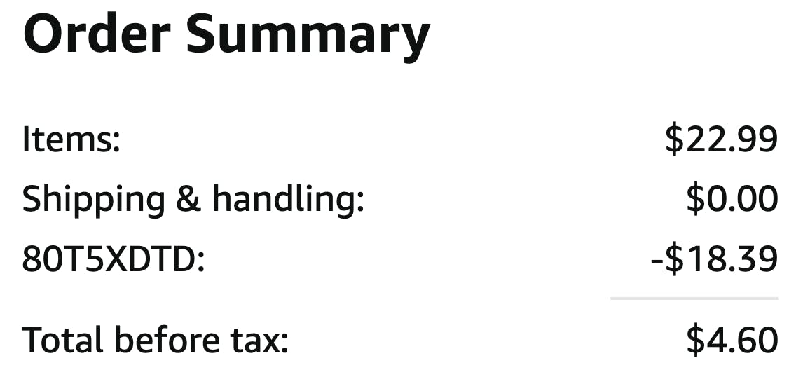 amazon order summary showing savings and total