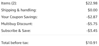 amazon screenshot showing savings and total
