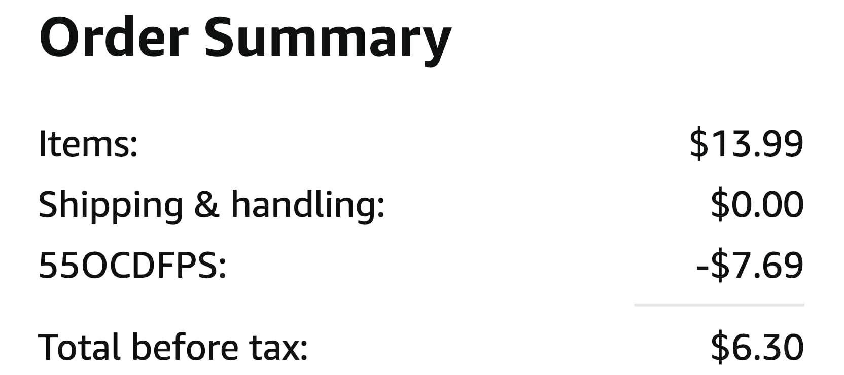 amazon order summary showing savings and total
