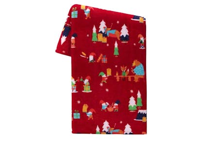 Gnomes Printed Plush Throw Blanket Red
