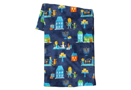 Hanukkah Printed Plush Throw Blanket Blue