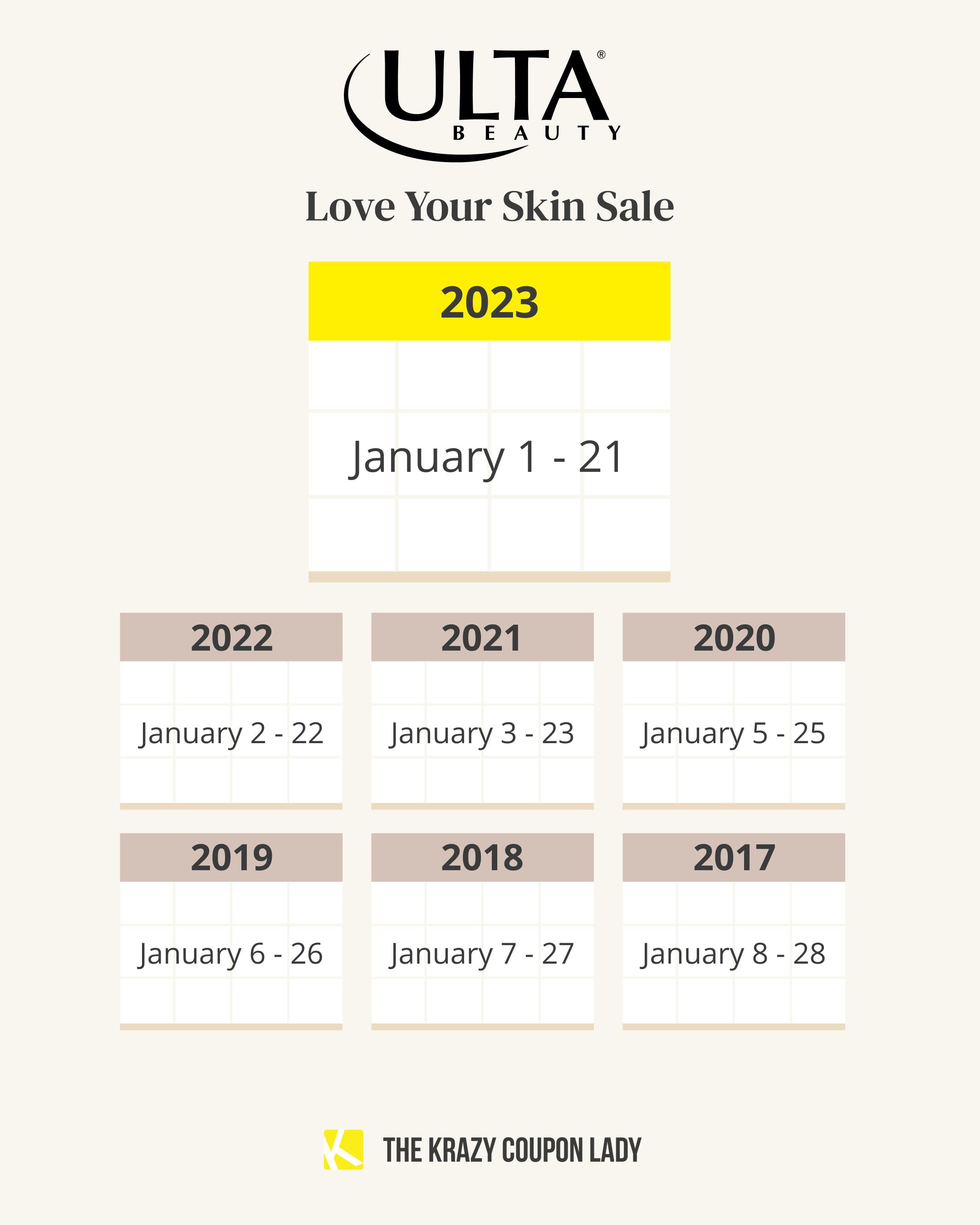 Start dates for the Ulta Love Your Skin Event.