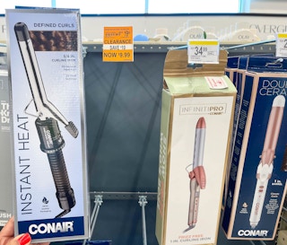 Conair Instant Heat Curling Iron next to clearance tag