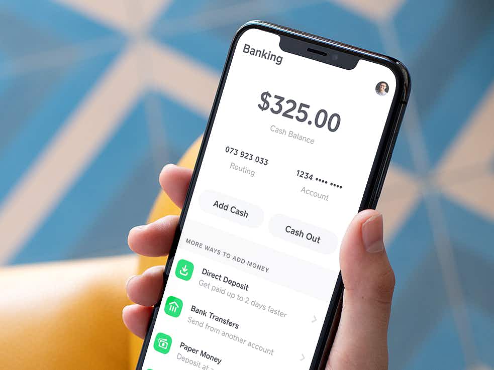 cash app screenshot on iphone with banking options
