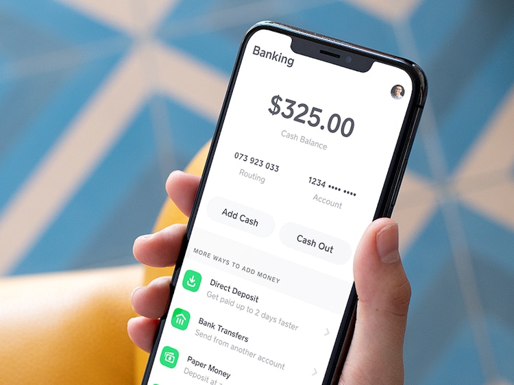 cash app screenshot on iphone with banking options