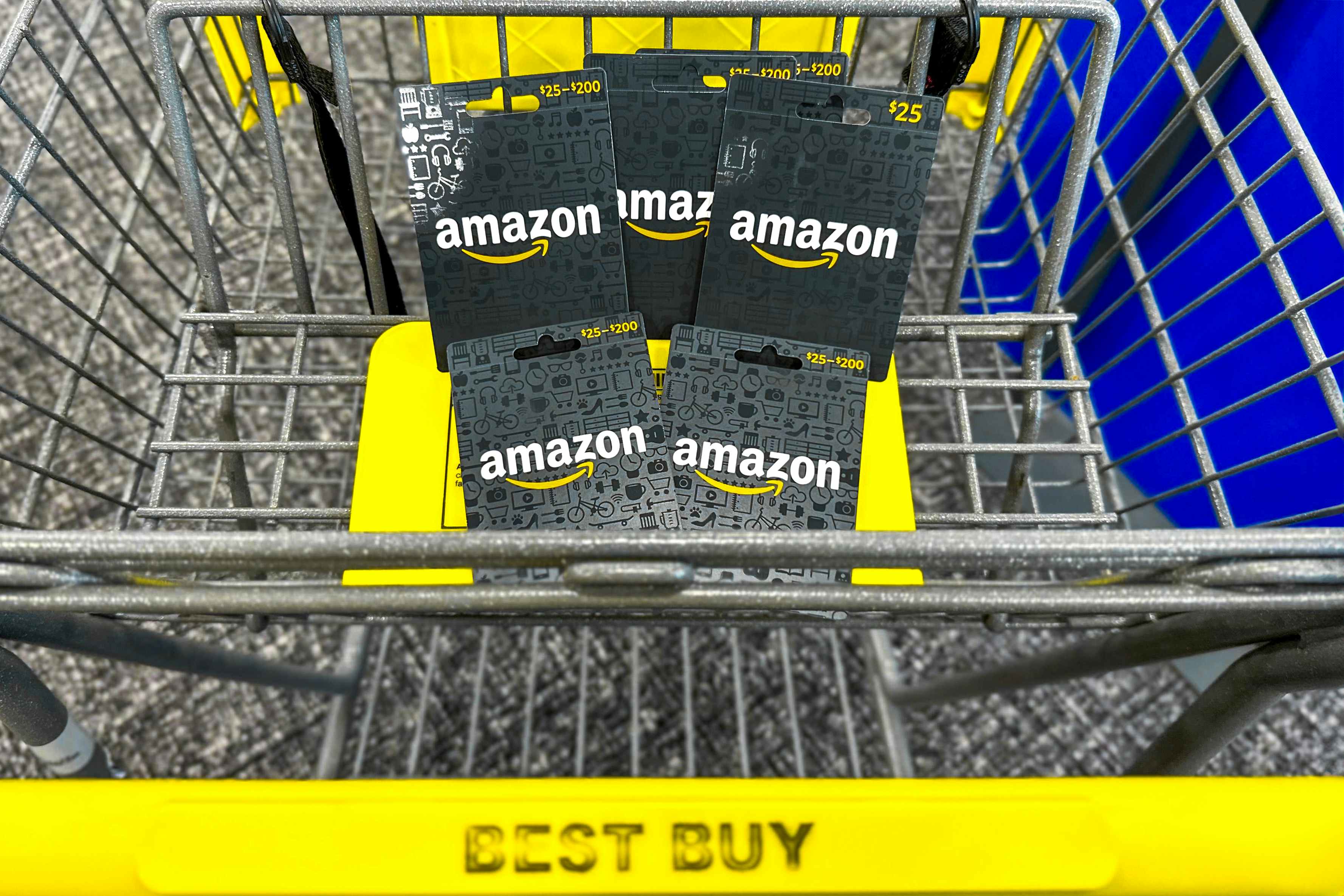 amazon gift cards in a Best Buy shopping cart