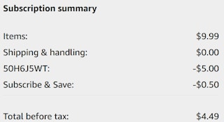 An Amazon subscription summary ending in $4.49