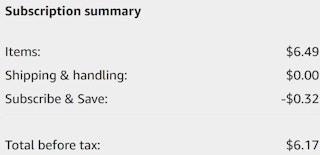 Amazon subscription summary ending in $6.17