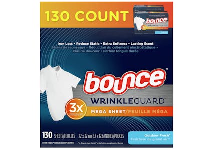 3 Bounce WrinkleGuard Mega Fabric Softener Dryer Sheets