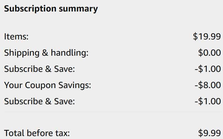 An Amazon subscription summary ending in $9.99.