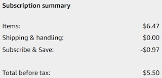 An Amazon subscription summary ending in $5.50.