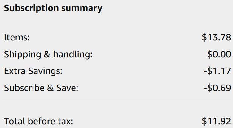 An Amazon subscription summary ending in $11.92.