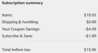 A subscription summary on Amazon