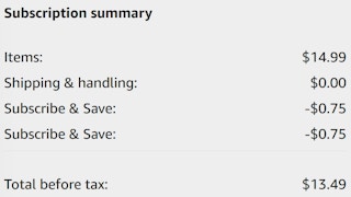 An Amazon subscription summary ending in $13.49