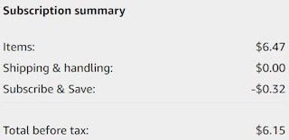 An Amazon subscription summary ending in $6.15