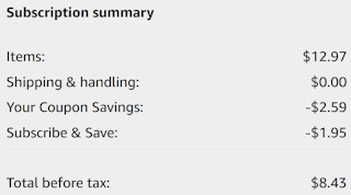 An Amazon subscription ending in $8.43