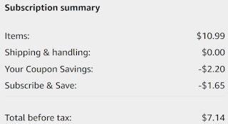 An Amazon subscription summary ending in $7.14