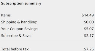An Amazon subscription summary ending in $7.25.