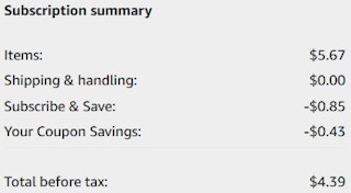 An Amazon subscription summary