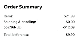 A screenshot of the total