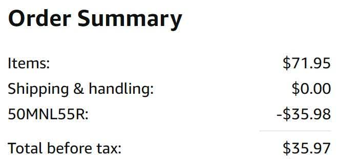 An Amazon order summary ending in $35.97