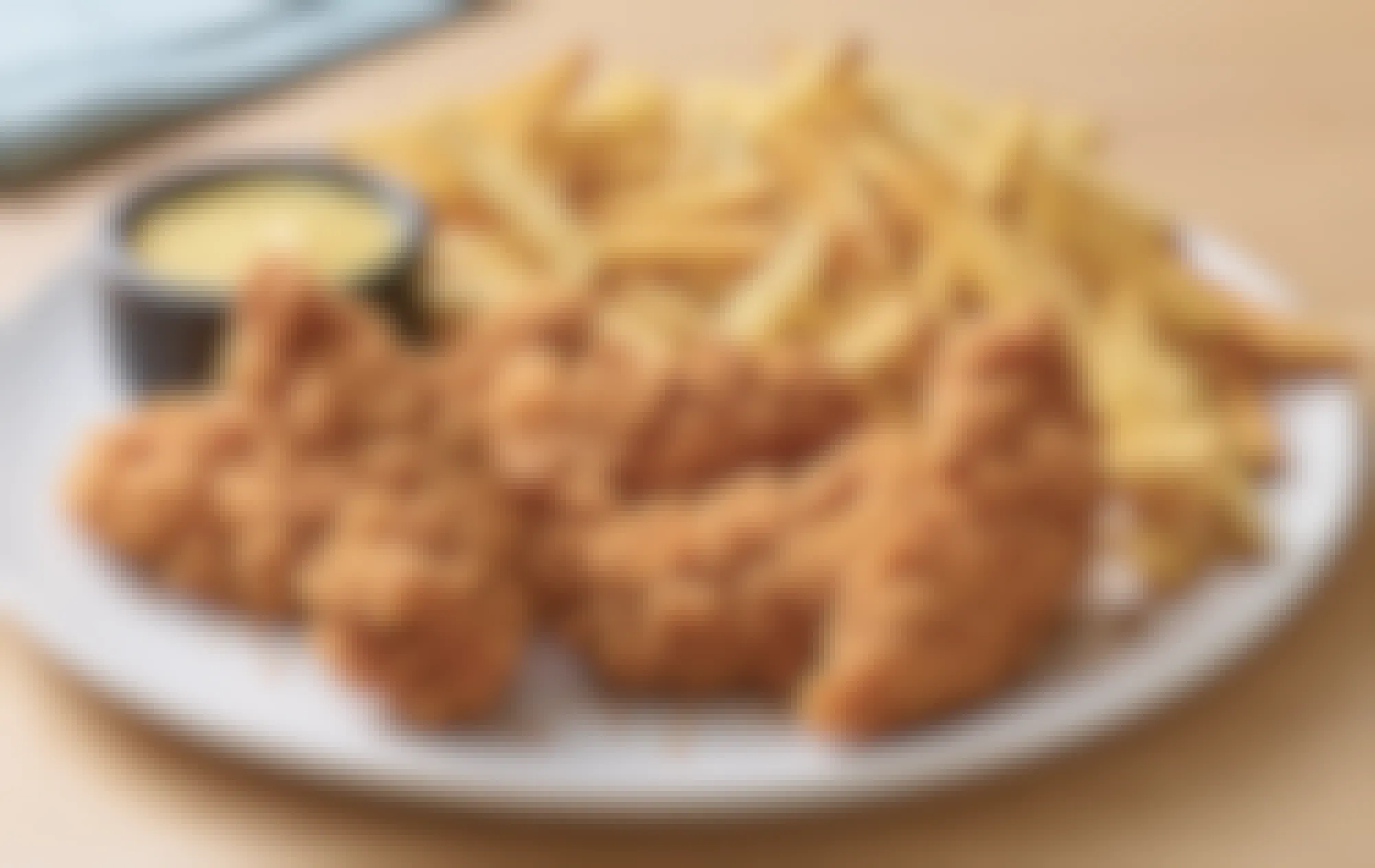 The official photo of the Applebee's chicken tenders plate, the cheapest thing you can buy to get a kids eat free meal.