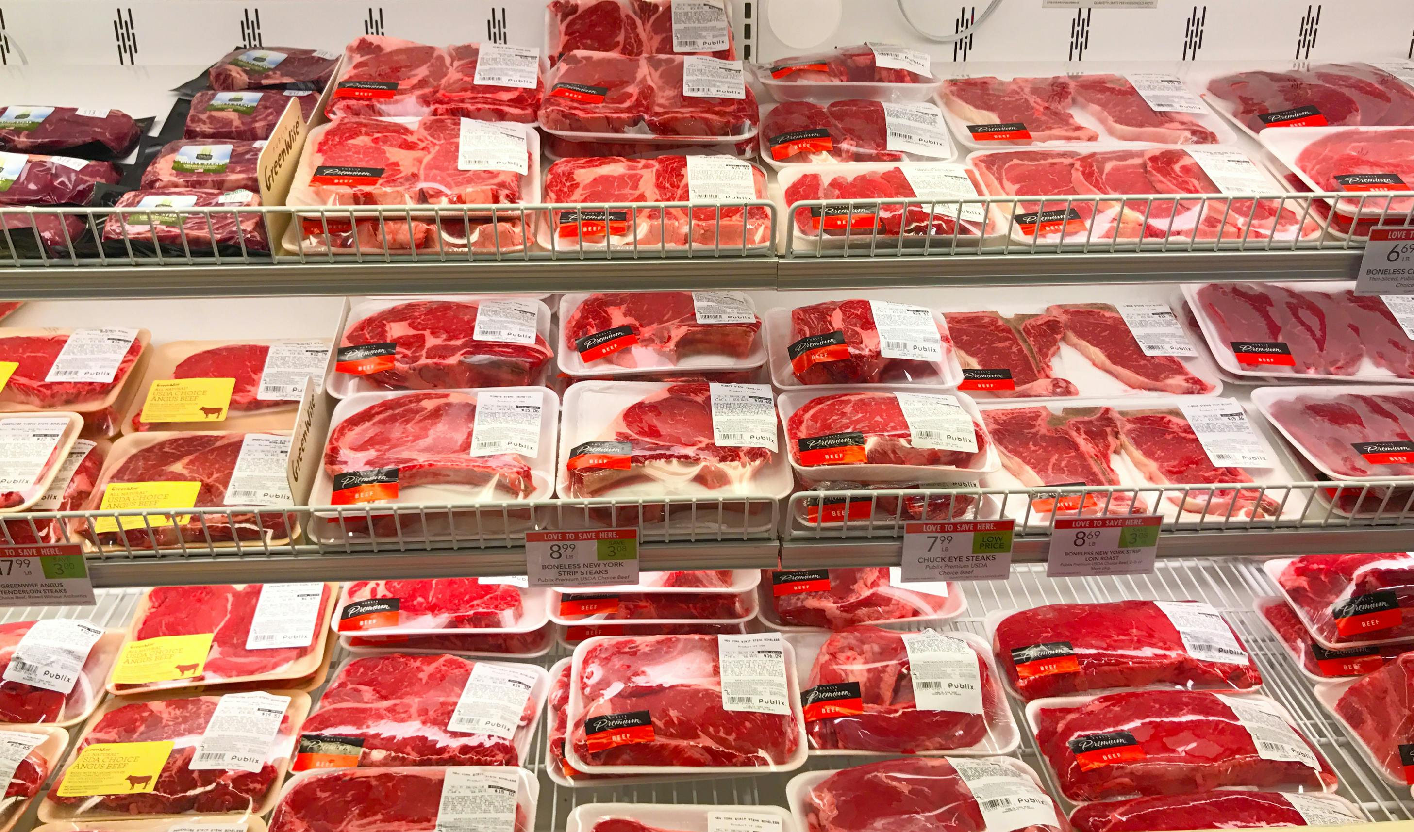 Meat section at a grocery store