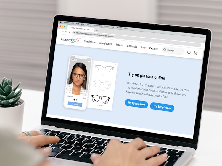 person shopping for and virtually trying on glasses online