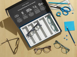 warby parker home try-on box with glasses