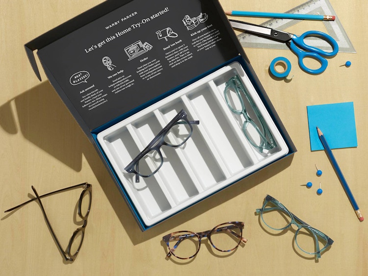 warby parker home try-on box with glasses