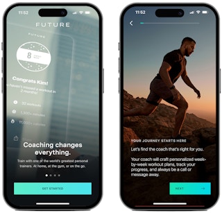 Screenshots from the Future fitness app on two iPhone screens